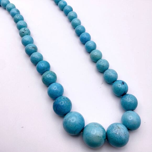 Blue Turquoise XL Vintage Necklace Sterling Silver Closure 26” - Picture 7 of 7